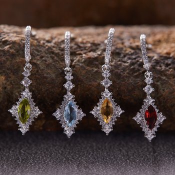 S925 Sterling Silver Natural Gemstone Stud Earrings